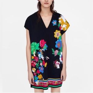 NWOT Zara Floral Printed Rubberized V-Neck 2018 Summer New Dress Mini Dress